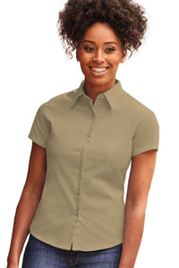 Russell Collection Womens/Ladies Short Sleeve Classic Twill Shirt (Khaki)