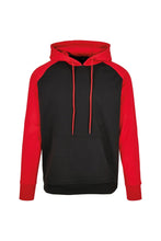 Load image into Gallery viewer, Build Your Brand Mens Basic Raglan Hoodie (Black/Red)