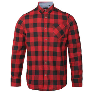 Brave Soul Mens Long Sleeve Printed Checkered Heavily Brushed Shirt (Red/Black)