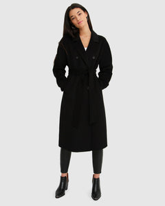 Boss Girl Double-Breasted Lined Wool Coat - Black