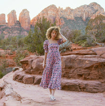 Load image into Gallery viewer, Barbara Square Neck Dress - Pale Magenta &amp; Indigo Floral