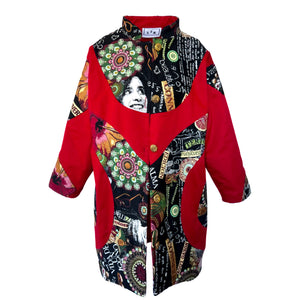 Oversized Topcoat In Red And Tapestry Patchwork