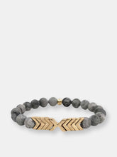 Load image into Gallery viewer, Grey Soapstone Beaded Stretch Bracelet with Gold Chevron Pendant