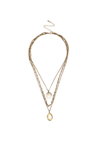 Gold-Plated & Topaz Facet Stone Multi-Layered Pendant Necklace