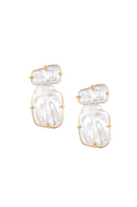 Edge Of Water Double Pearl 18k Gold Plated Earrings