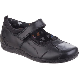 Hush Puppies Childrens Girls Cindy Senior Back To School Shoes (Black Leather)