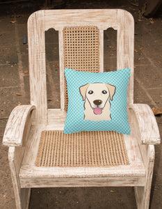 14 in x 14 in Outdoor Throw PillowCheckerboard Blue Golden Retriever Fabric Decorative Pillow