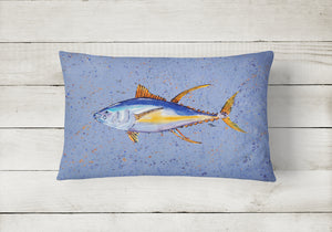 12 in x 16 in  Outdoor Throw Pillow Tuna on Blue Canvas Fabric Decorative Pillow