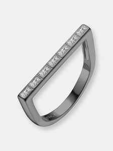 Sterling Silver Black Plated Cubic Zirconia Pave Bar Ring