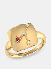Load image into Gallery viewer, Cancer Crab Ruby &amp; Diamond Constellation Signet Ring In 14K Yellow Gold Vermeil On Sterling Silver