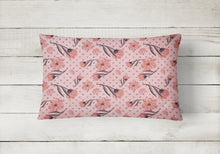 Load image into Gallery viewer, 12 in x 16 in  Outdoor Throw Pillow Pink Flowers and Polka Dots Canvas Fabric Decorative Pillow