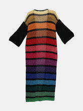Load image into Gallery viewer, Rose Carmine Women&#39;s Horizontal Black / Rainbow Metallic Granny Crochet Striped Long Cardi Cardigan