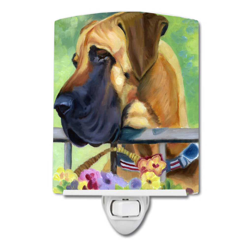 Great Dane Natural Ears Fawn in Flowers Ceramic Night Light