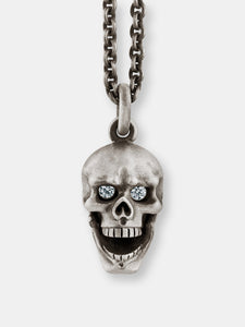 Skull Pendant with Hinged Jaw and Diamond Eyes in Sterling Silver