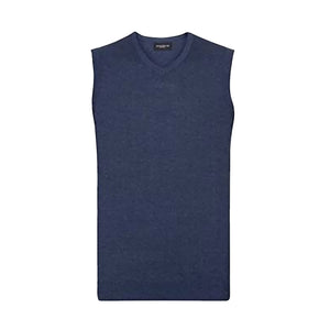 Russell Collection Mens V-Neck Sleevless Knitted Pullover Top / Jumper (Denim Marl)
