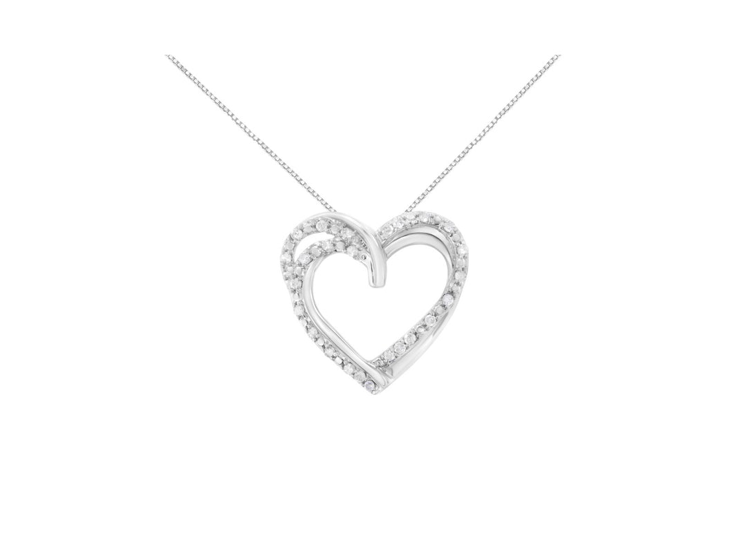 .925 Sterling Silver 1/4 cttw Prong Set Round-Cut Diamond Woven Double Heart 18