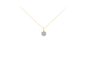 14K Yellow Gold 1.00 Cttw Brilliant Round-Cut Diamond 7 Stone Floral Cluster 18" Pendant Necklace