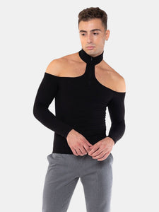 Long Sleeve Choker Neck Sweater with Zipper