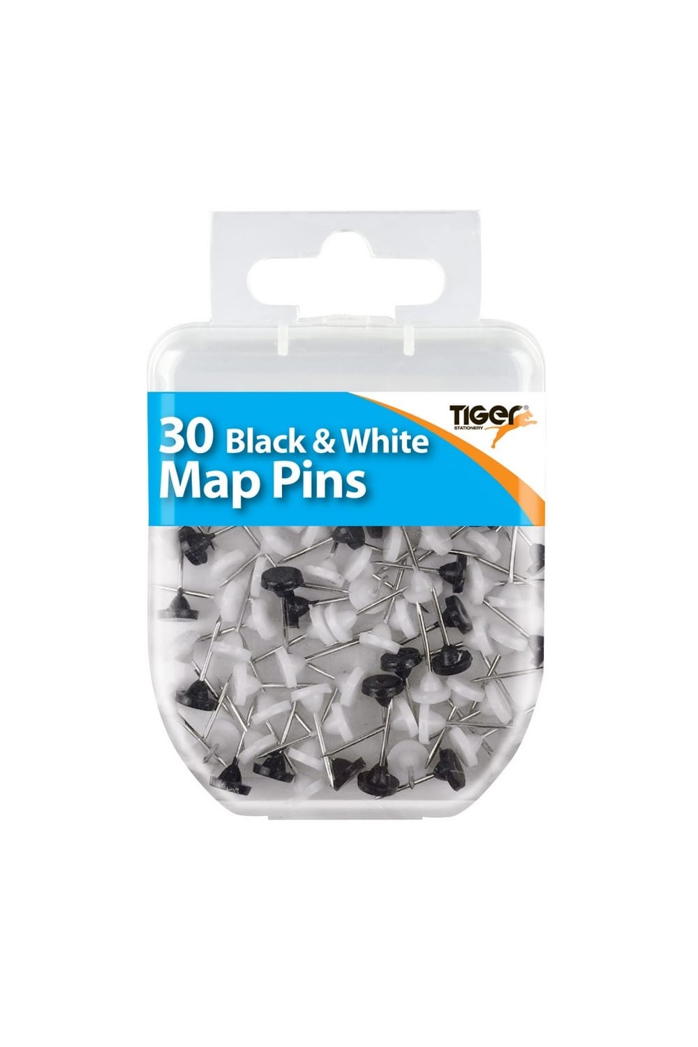 Tiger Stationery Essentials Map Pins (Pack of 30) (Black/White/Silver) (One Size)