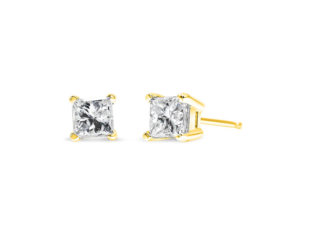 AGS Certified 2.00 Cttw Round Brilliant - Cut Near Colorless Diamond 14K Yellow Gold 6-Prong-Set Solitaire Stud Earrings With Screw Backs