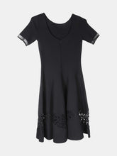 Load image into Gallery viewer, Oscar De La Renta Women&#39;s Black Short Sleeve Embroidered Lace Hem Dress - S