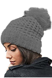 Unisex Popcorn Fur Pom Pom Beanie - Graphite Gray