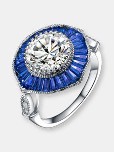 Sterling Silver Sapphire Cubic Zirconia Modern Ring