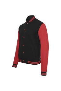 Build Your Brand Mens Sweat College Jacket (Black/Red)