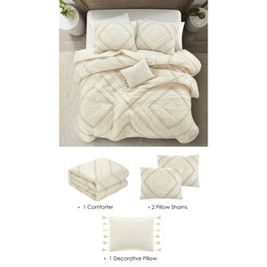 Grace Living - Adella Cotton 4pc Comforter Set With 2 Pillow Shams, 1 Comforter, 1 Decorative Pillow