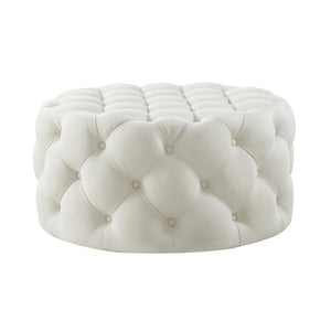 Alzbeta Linen Allover Tufted Round Cocktail Ottoman