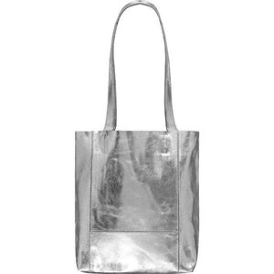 Silver Small Metallic Bow Front Leather Tote