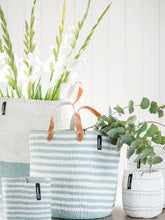 Load image into Gallery viewer, Mifuko - Medium Basket with White and Pale Blue Stripes