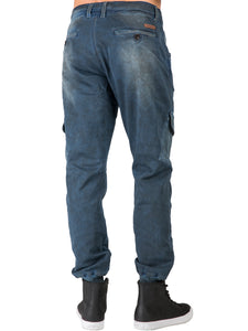 Men's Premium Knit Denim Jogger Jeans Tainted Indigo with Cargo Pockets