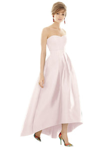Strapless Satin High Low Dress with Pockets - D699