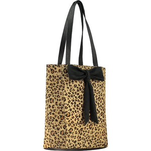 Leopard Print Bow Calf Hair Leather Tote