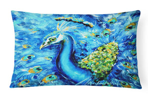 12 in x 16 in  Outdoor Throw Pillow Peacock Straight Up in Blue Canvas Fabric Decorative Pillow