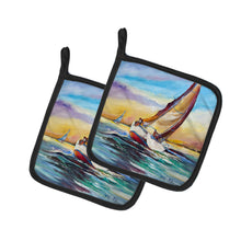 Load image into Gallery viewer, Horn Island Boat Race Sailboats Pair of Pot Holders