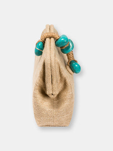 Petra Natural & Turquoise Linen Bag