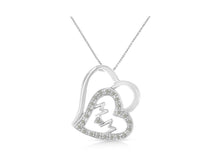 Load image into Gallery viewer, .925 Sterling Silver 1/10 Cttw Diamond Double Heart and Mom 18&quot; Pendant Necklace