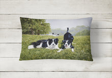 Load image into Gallery viewer, 12 in x 16 in  Outdoor Throw Pillow Let&#39;s Play Border Collie Canvas Fabric Decorative Pillow