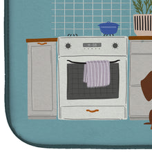 Load image into Gallery viewer, 14 in x 21 in Red Brown Dachshund Kitchen Scene Dish Drying Mat