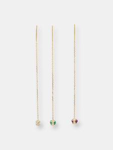 "Claw" 14K Gold Threader Earrings With Rubies, Emeralds Or Pearls