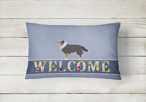 12 in x 16 in  Outdoor Throw Pillow Sheltie/Shetland Sheepdog Welcome Canvas Fabric Decorative Pillow