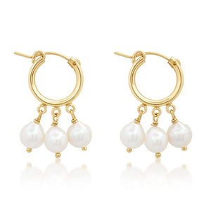 White Pearl Drop Hoop Earrings