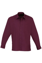Load image into Gallery viewer, Premier Mens Long Sleeve Formal Plain Work Poplin Shirt (Aubergine)