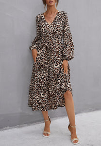 Leopard Print Flowy Midi Dress