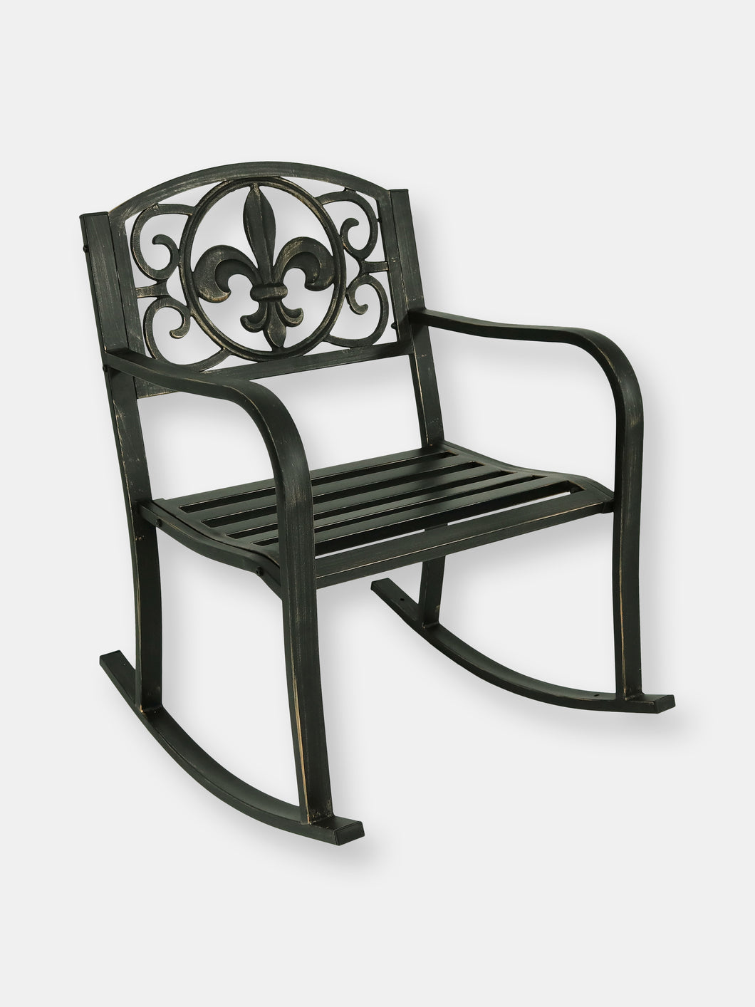 Patio Rocking Chair - Cast Iron and Steel with Fleur-de-Lis Design