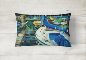 12 in x 16 in  Outdoor Throw Pillow Night on the Docks Sailboat Canvas Fabric Decorative Pillow