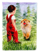 Load image into Gallery viewer, 11 x 15 1/2 in. Polyester Little Boy with his  Golden Retriever Garden Flag 2-Sided 2-Ply