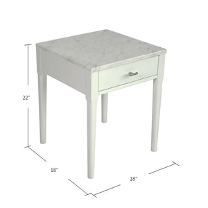 Alto 18" Square Italian Carrara White Marble Side Table With White Legs